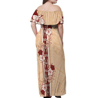 Tonga Language Week Off Shoulder Maxi Dress Hibiscus Tongan Ngatu Pattern LT05 - Polynesian Pride
