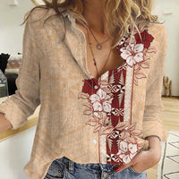 Tonga Language Week Women Casual Shirt Hibiscus Tongan Ngatu Pattern