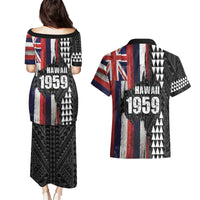 Hawaii 1959 Statehood Day Couples Matching Puletasi and Hawaiian Shirt Classic Style