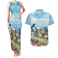 Hawaii Outrigger Canoe Race Couples Matching Tank Maxi Dress and Hawaiian Shirt Polynesian Style Watercolor Style LT05 Blue - Polynesian Pride