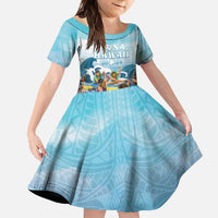 Hawaii Outrigger Canoe Race Family Matching Long Sleeve Bodycon Dress and Hawaiian Shirt Polynesian Style Watercolor Style LT05 Daughter's Dress Blue - Polynesian Pride