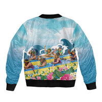 Hawaii Outrigger Canoe Race Sleeve Zip Bomber Jacket Polynesian Style Watercolor Style