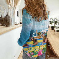 Hawaii Outrigger Canoe Race Women Casual Shirt Polynesian Style Watercolor Style