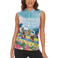 Hawaii Outrigger Canoe Race Women Sleeveless Polo Shirt Polynesian Style Watercolor Style LT05 - Polynesian Pride
