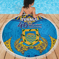 Tuvalu Independence Day Beach Blanket Coat Of Arms With Polynesian Dolphin Tattoo