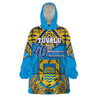 Personalised Tuvalu Independence Day Wearable Blanket Hoodie Coat Of Arms With Polynesian Dolphin Tattoo LT05 One Size Blue - Polynesian Pride