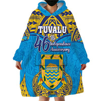 Personalised Tuvalu Independence Day Wearable Blanket Hoodie Coat Of Arms With Polynesian Dolphin Tattoo LT05 - Polynesian Pride