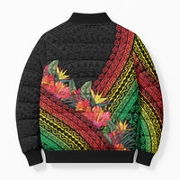 Retro Hawaiian Singer Bomber Puffer Jacket Polynesian Style Tropical Flowers