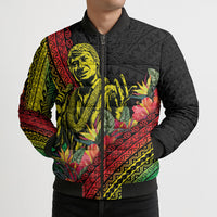 Retro Hawaiian Singer Bomber Puffer Jacket Polynesian Style Tropical Flowers