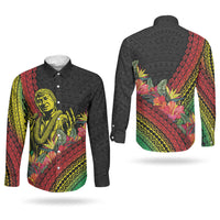 Retro Hawaiian Singer Couples Matching Short Sleeve Bodycon Dress and Long Sleeve Button Shirt Polynesian Style Tropical Flowers
