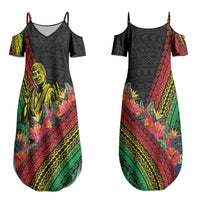 Retro Hawaiian Singer Couples Matching Summer Maxi Dress and Hawaiian Shirt Polynesian Style Tropical Flowers