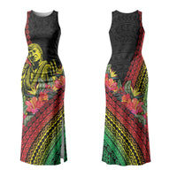 Retro Hawaiian Singer Couples Matching Tank Maxi Dress and Hawaiian Shirt Polynesian Style Tropical Flowers