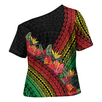 Retro Hawaiian Singer Cross Shoulder Shirt Polynesian Style Tropical Flowers