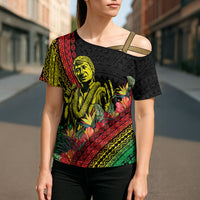 Retro Hawaiian Singer Cross Shoulder Shirt Polynesian Style Tropical Flowers