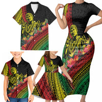 Retro Hawaiian Singer Family Matching Short Sleeve Bodycon Dress and Hawaiian Shirt Polynesian Style Tropical Flowers