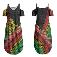 Retro Hawaiian Singer Family Matching Summer Maxi Dress and Hawaiian Shirt Polynesian Style Tropical Flowers