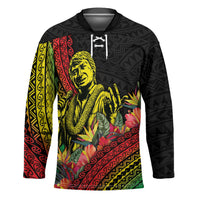 Retro Hawaiian Singer Hockey Jersey Polynesian Style Tropical Flowers