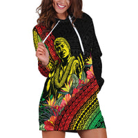 Retro Hawaiian Singer Hoodie Dress Polynesian Style Tropical Flowers