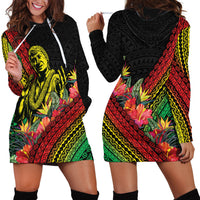 Retro Hawaiian Singer Hoodie Dress Polynesian Style Tropical Flowers