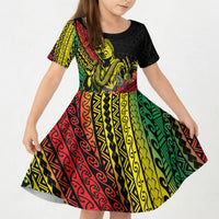 Retro Hawaiian Singer Kid Short Sleeve Dress Polynesian Style Tropical Flowers