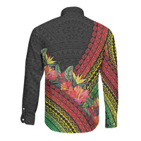 Retro Hawaiian Singer Long Sleeve Button Shirt Polynesian Style Tropical Flowers