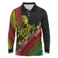 Retro Hawaiian Singer Long Sleeve Polo Shirt Polynesian Style Tropical Flowers