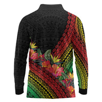 Retro Hawaiian Singer Long Sleeve Polo Shirt Polynesian Style Tropical Flowers