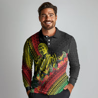 Retro Hawaiian Singer Long Sleeve Polo Shirt Polynesian Style Tropical Flowers