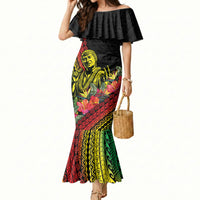 Retro Hawaiian Singer Mermaid Dress Polynesian Style Tropical Flowers