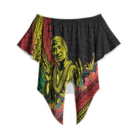 Retro Hawaiian Singer Off Shoulder Wrap Waist Top Polynesian Style Tropical Flowers