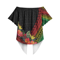 Retro Hawaiian Singer Off Shoulder Wrap Waist Top Polynesian Style Tropical Flowers