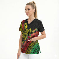 Retro Hawaiian Singer Scrub Top Polynesian Style Tropical Flowers