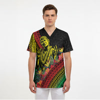 Retro Hawaiian Singer Scrub Top Polynesian Style Tropical Flowers