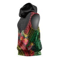 Retro Hawaiian Singer Sleeveless Hoodie Polynesian Style Tropical Flowers