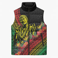 Retro Hawaiian Singer Sleeveless Puffer Jacket Polynesian Style Tropical Flowers