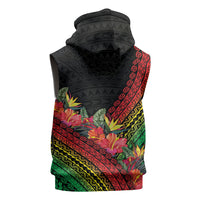 Retro Hawaiian Singer Sleeveless Zip Hoodie Polynesian Style Tropical Flowers