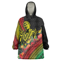 Retro Hawaiian Singer Wearable Blanket Hoodie Polynesian Style Tropical Flowers