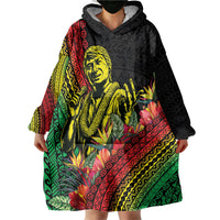 Retro Hawaiian Singer Wearable Blanket Hoodie Polynesian Style Tropical Flowers
