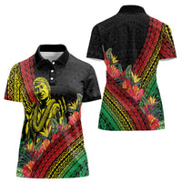 Retro Hawaiian Singer Women Polo Shirt Polynesian Style Tropical Flowers