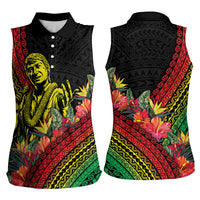 Retro Hawaiian Singer Women Sleeveless Polo Shirt Polynesian Style Tropical Flowers