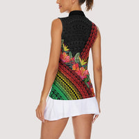 Retro Hawaiian Singer Women Sleeveless Polo Shirt Polynesian Style Tropical Flowers