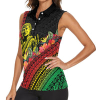 Retro Hawaiian Singer Women Sleeveless Polo Shirt Polynesian Style Tropical Flowers
