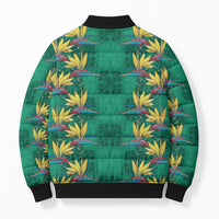 Hawaii Waikiki King Bomber Puffer Jacket Green Quilt With Pua Manu