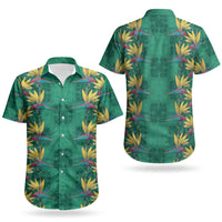 Hawaii Waikiki King Couples Matching Off Shoulder Maxi Dress and Hawaiian Shirt Green Quilt With Pua Manu