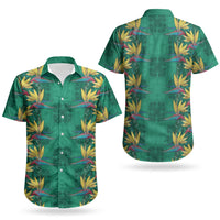 Hawaii Waikiki King Couples Matching Puletasi and Hawaiian Shirt Green Quilt With Pua Manu