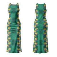 Hawaii Waikiki King Couples Matching Tank Maxi Dress and Hawaiian Shirt Green Quilt With Pua Manu