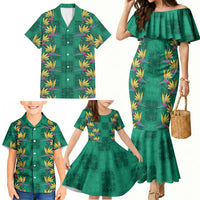 Hawaii Waikiki King Family Matching Mermaid Dress and Hawaiian Shirt Green Quilt With Pua Manu