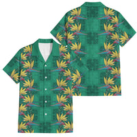 Hawaii Waikiki King Family Matching Off Shoulder Short Dress and Hawaiian Shirt Green Quilt With Pua Manu