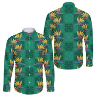 Hawaii Waikiki King Family Matching Off Shoulder Short Dress and Hawaiian Shirt Green Quilt With Pua Manu