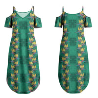 Hawaii Waikiki King Family Matching Summer Maxi Dress and Hawaiian Shirt Green Quilt With Pua Manu